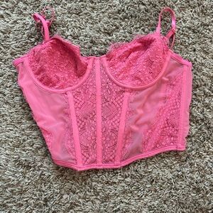 white fox corset top pink